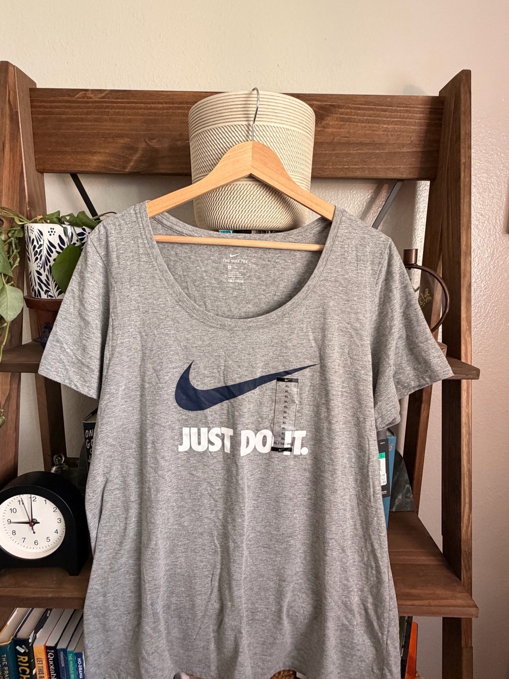 Nike Gray and Black Women's Active Tee Tag Detail